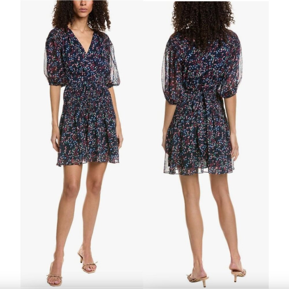 Ted Baker Casidee Heart Print Puff Sleeve Chiffon Mini Dress, Size US 6 - Picture 1 of 12